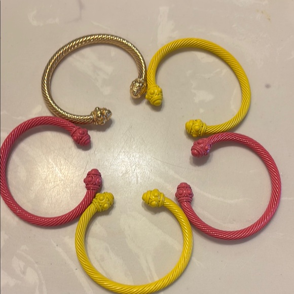 Candy coated cable bracelets- set of 5 in pink yellow GOLD - Picture 1 of 6